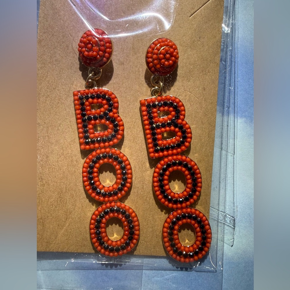 BOO Orange and Black Beaded Earrings